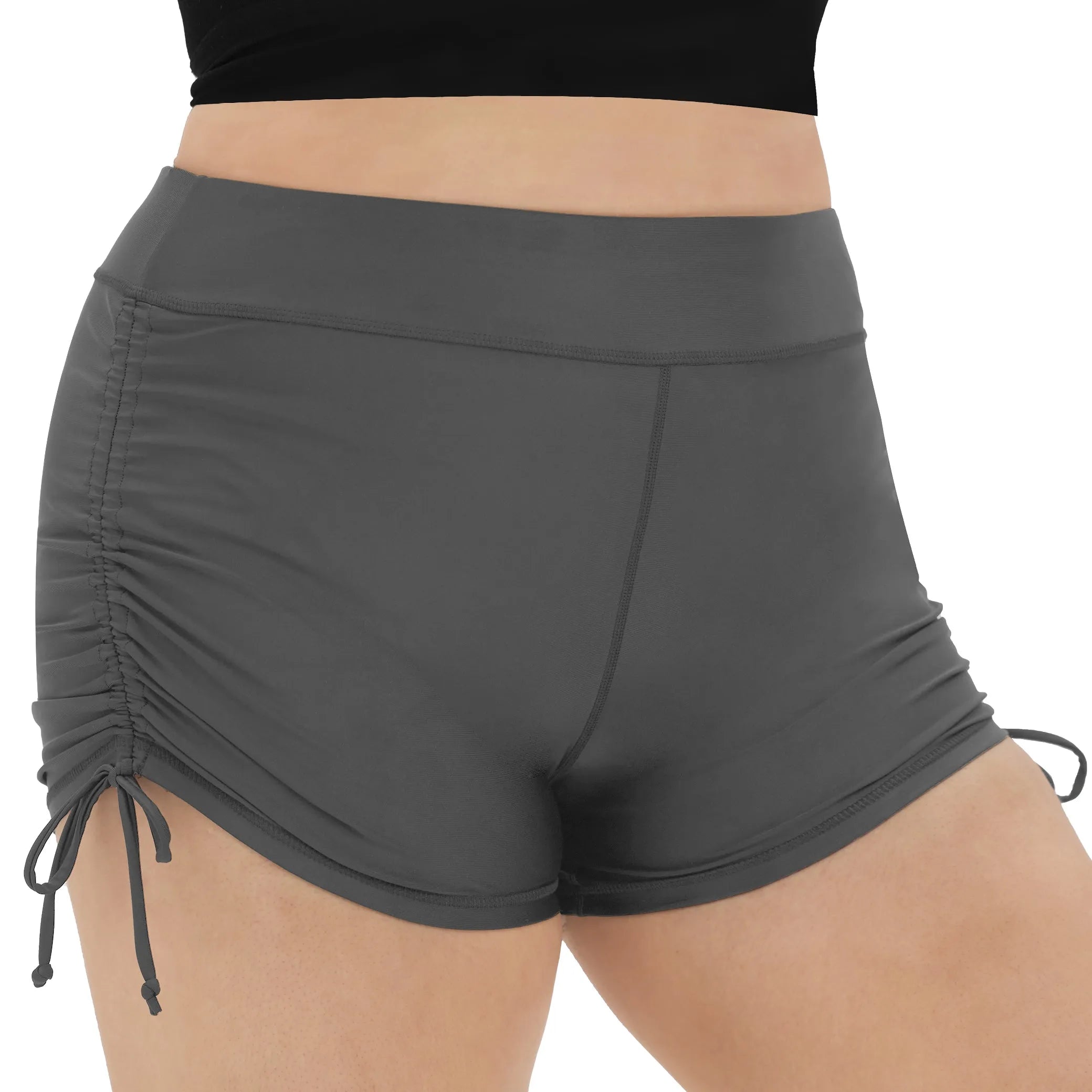 Solid Elastic Waist Drawstring Bottom Swim Shorts