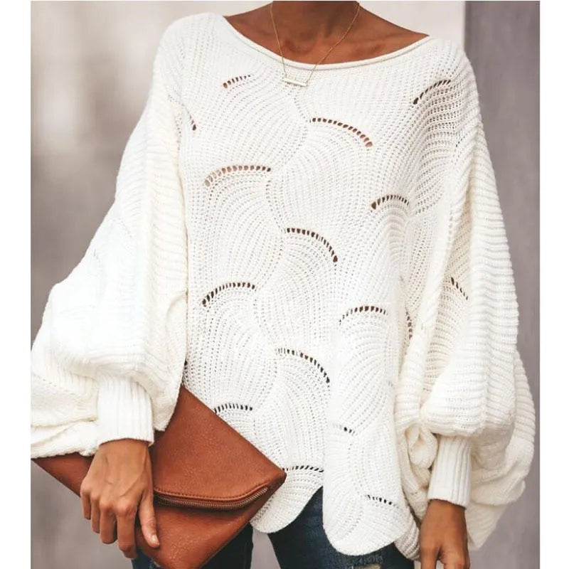 Solid White Off Shoulder Batwing Sleeve Sweater