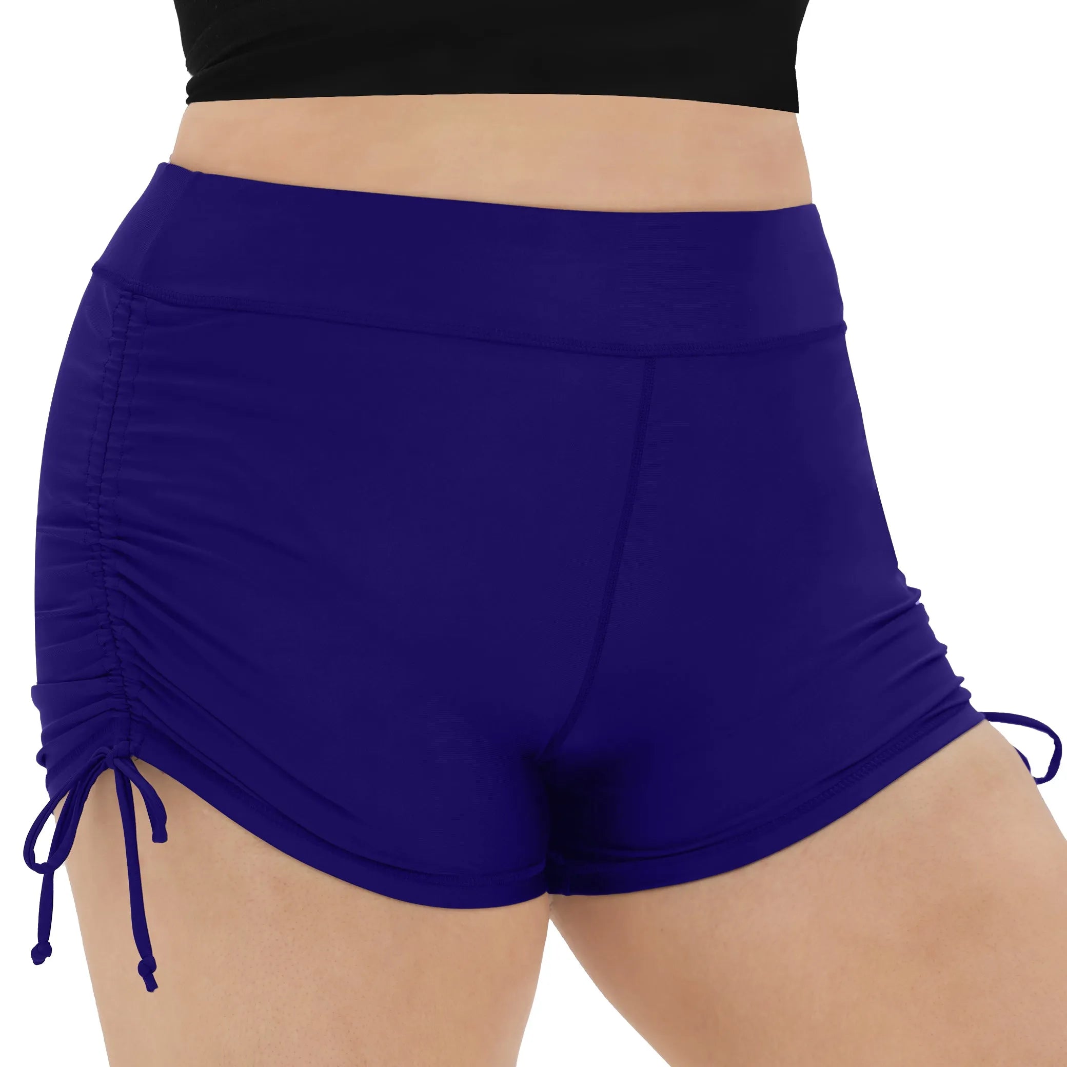 Solid Elastic Waist Drawstring Bottom Swim Shorts