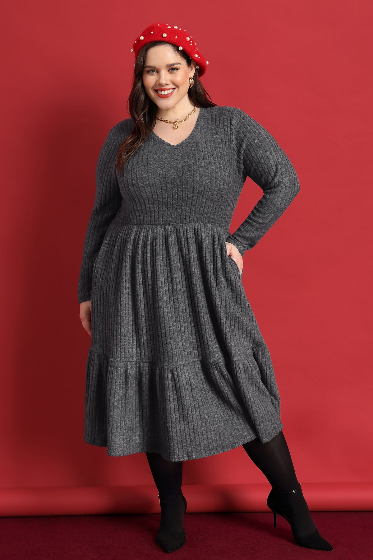 Plus size knit dresses hotsell with pockets