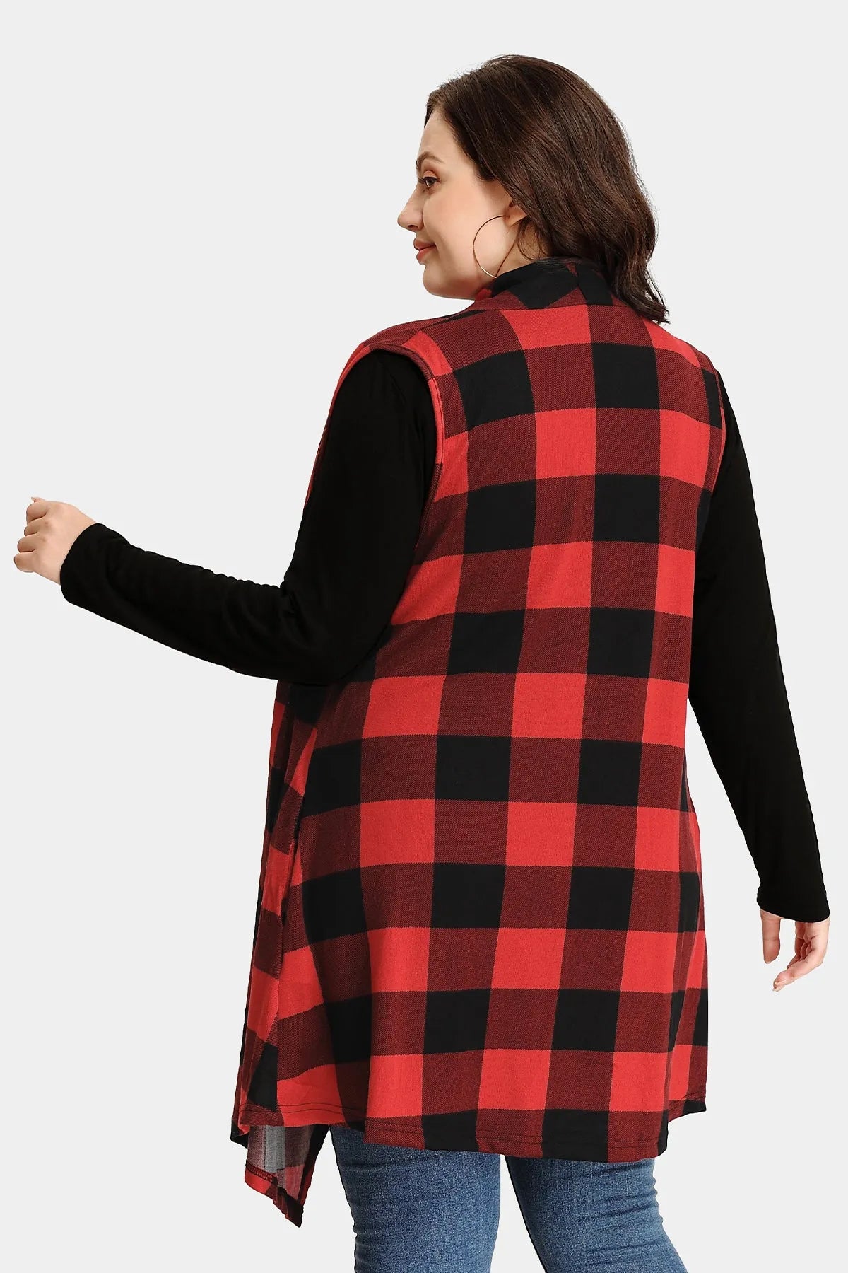 Plaid Black and Red Sleeveless Coat