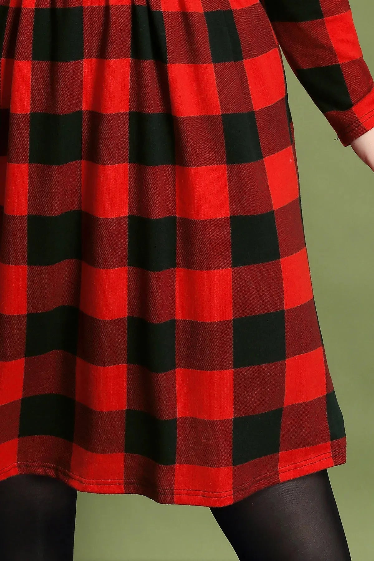 Christmas Crew Neck Plaid Elastic Waist Midi Dress