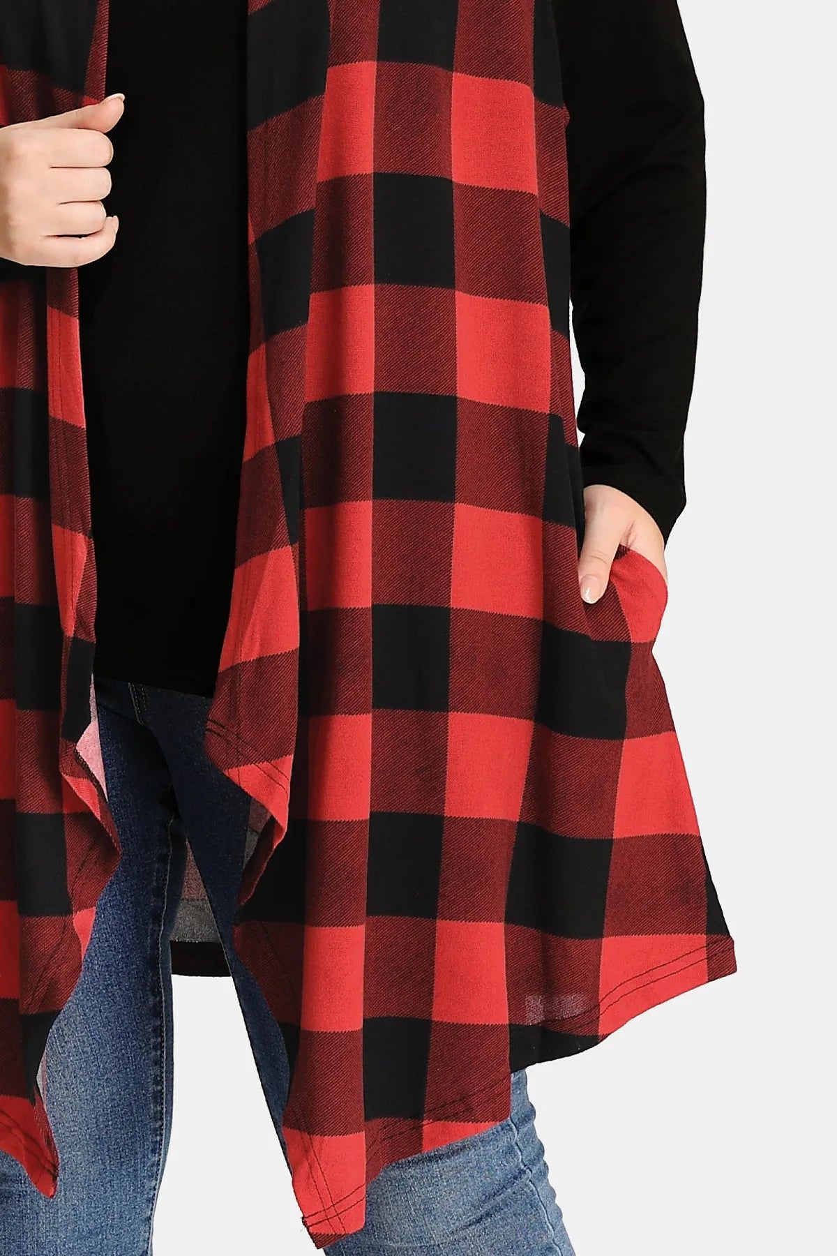 Plaid Black and Red Sleeveless Coat