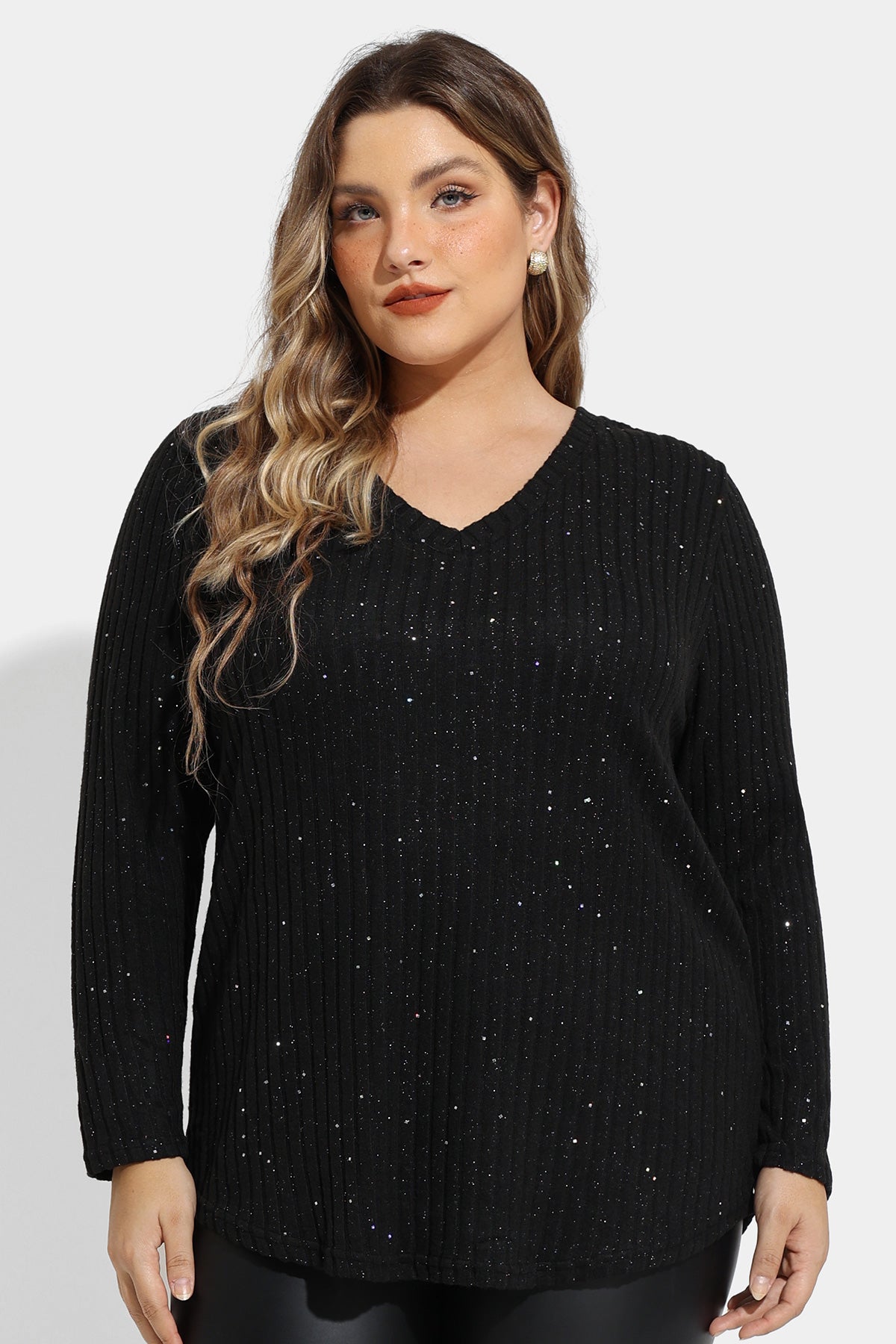 Sparkle Glitter Sequin Velvet Texture Long Sleeve Shirt