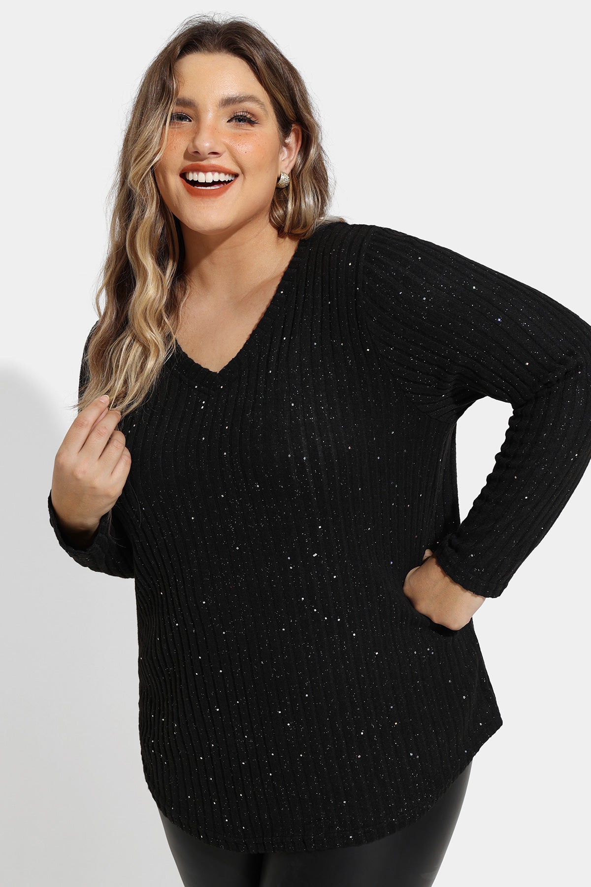 Sparkle Glitter Sequin Velvet Texture Long Sleeve Shirt