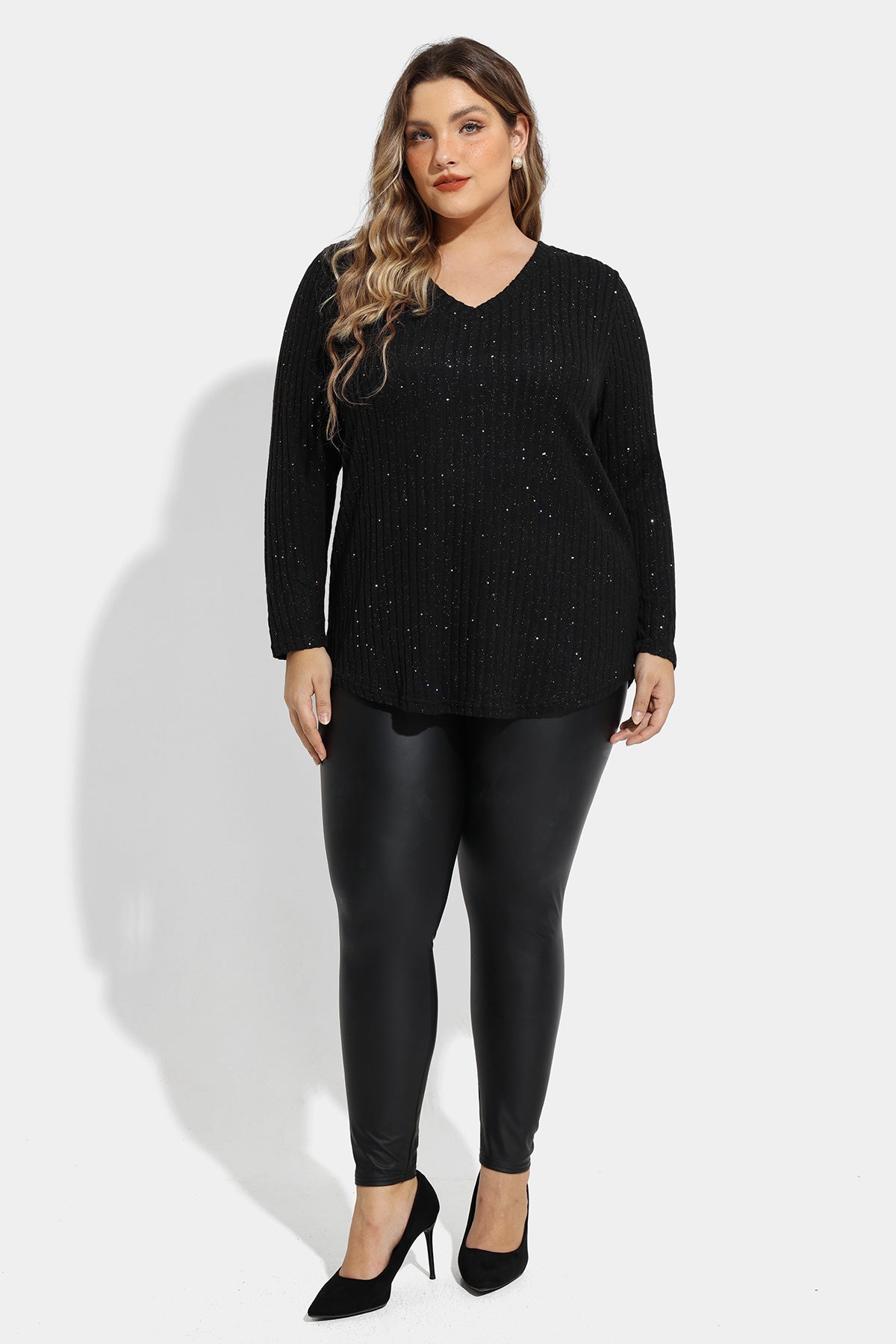 Sparkle Glitter Sequin Velvet Texture Long Sleeve Shirt