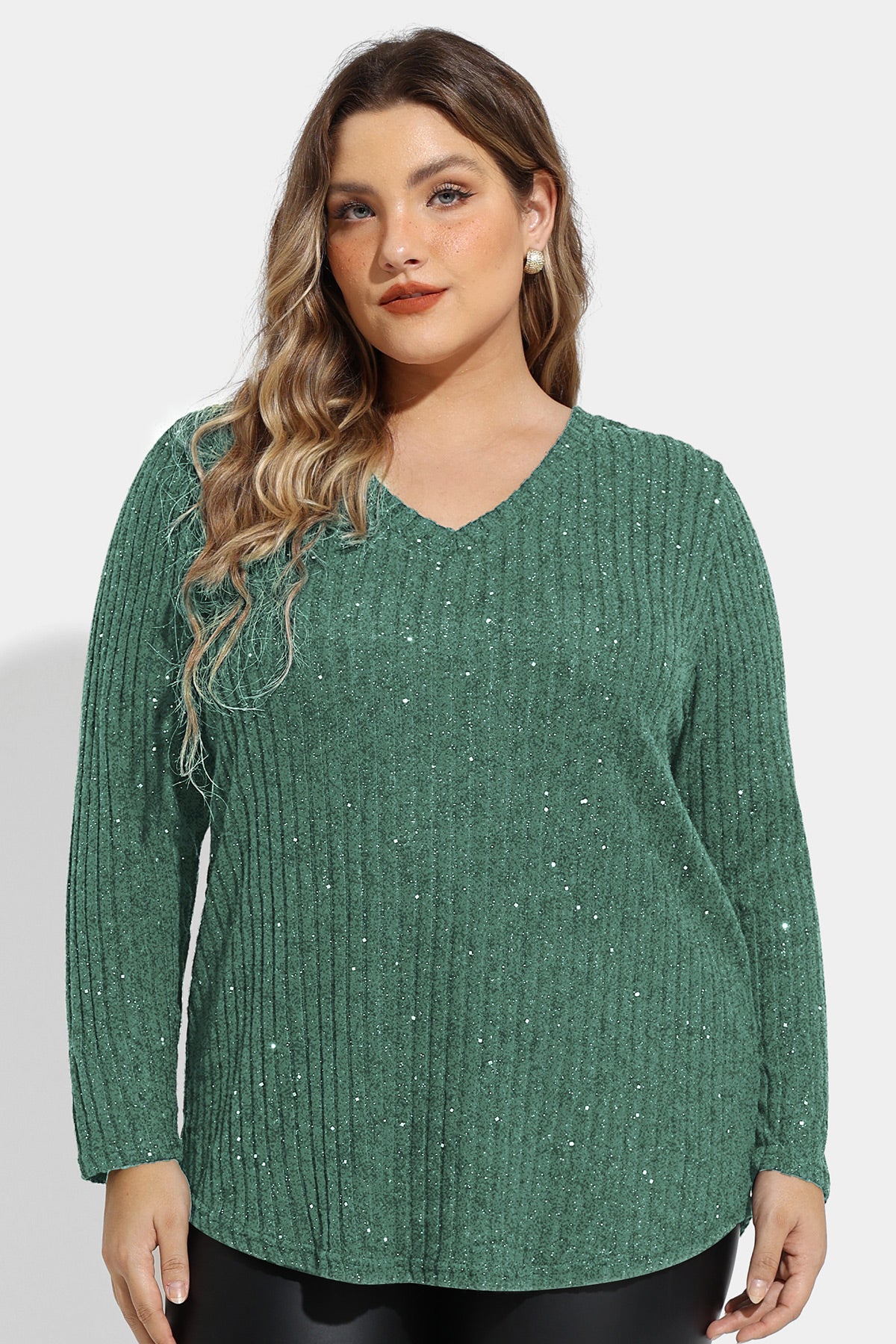 Sparkle Glitter Sequin Velvet Texture Long Sleeve Shirt