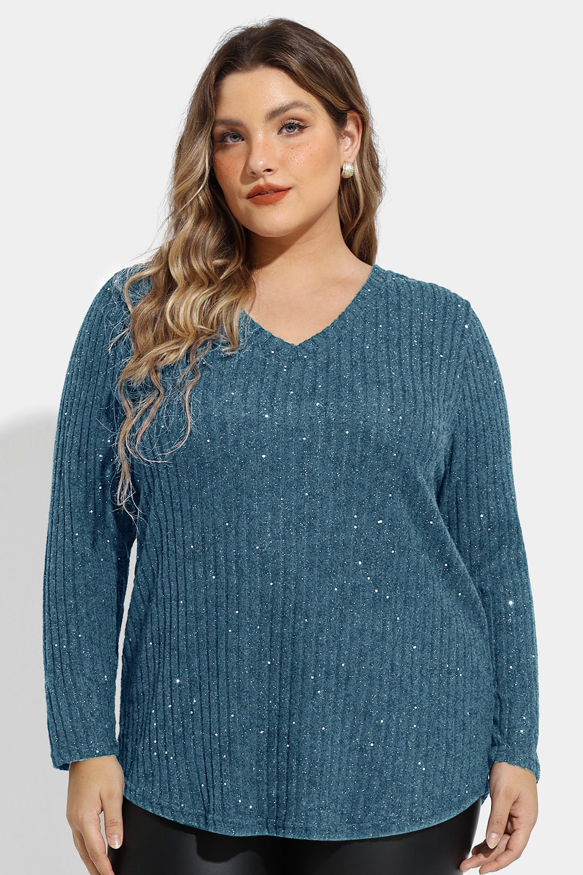 Sparkle Glitter Sequin Velvet Texture Long Sleeve Shirt