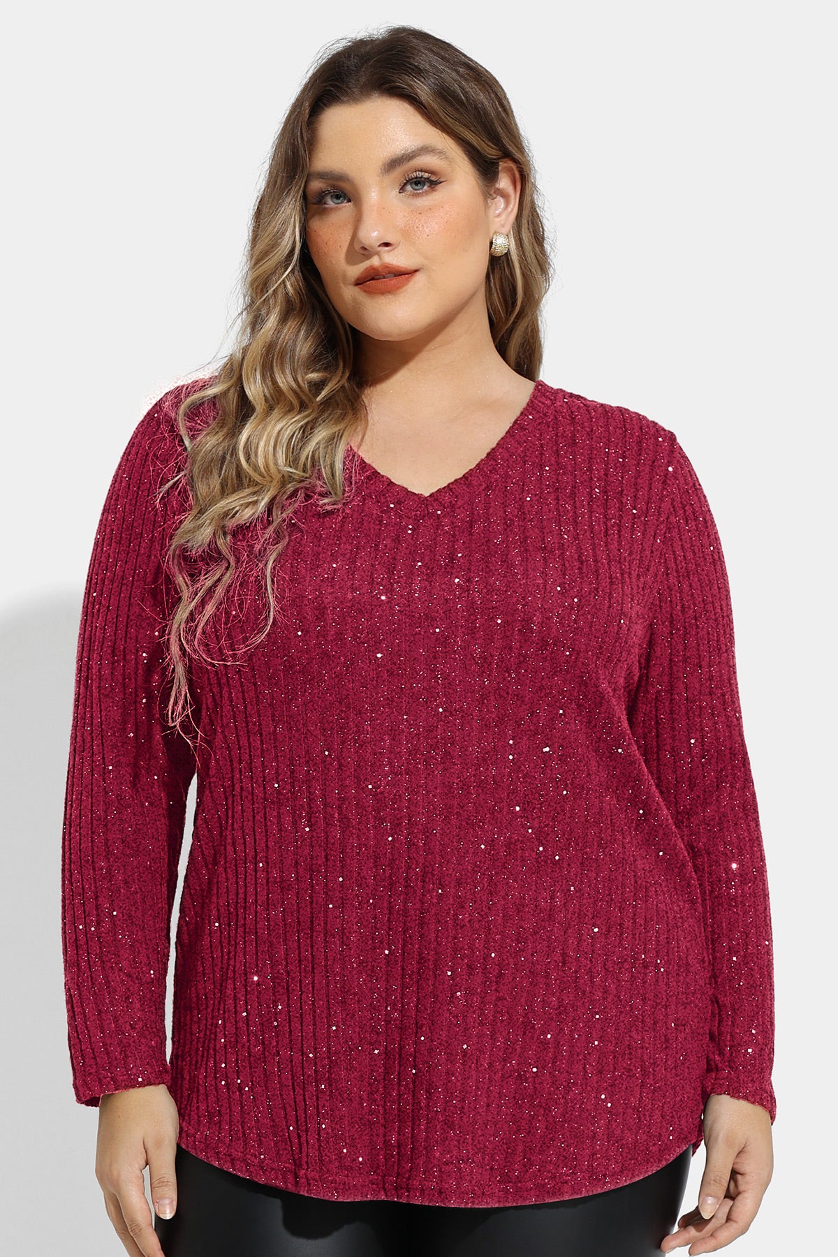 Sparkle Glitter Sequin Velvet Texture Long Sleeve Shirt