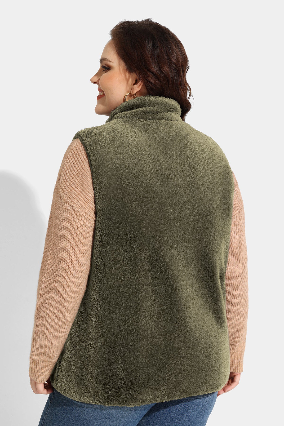 Plain Zipper Up Pocket Cashmere Vest Coat