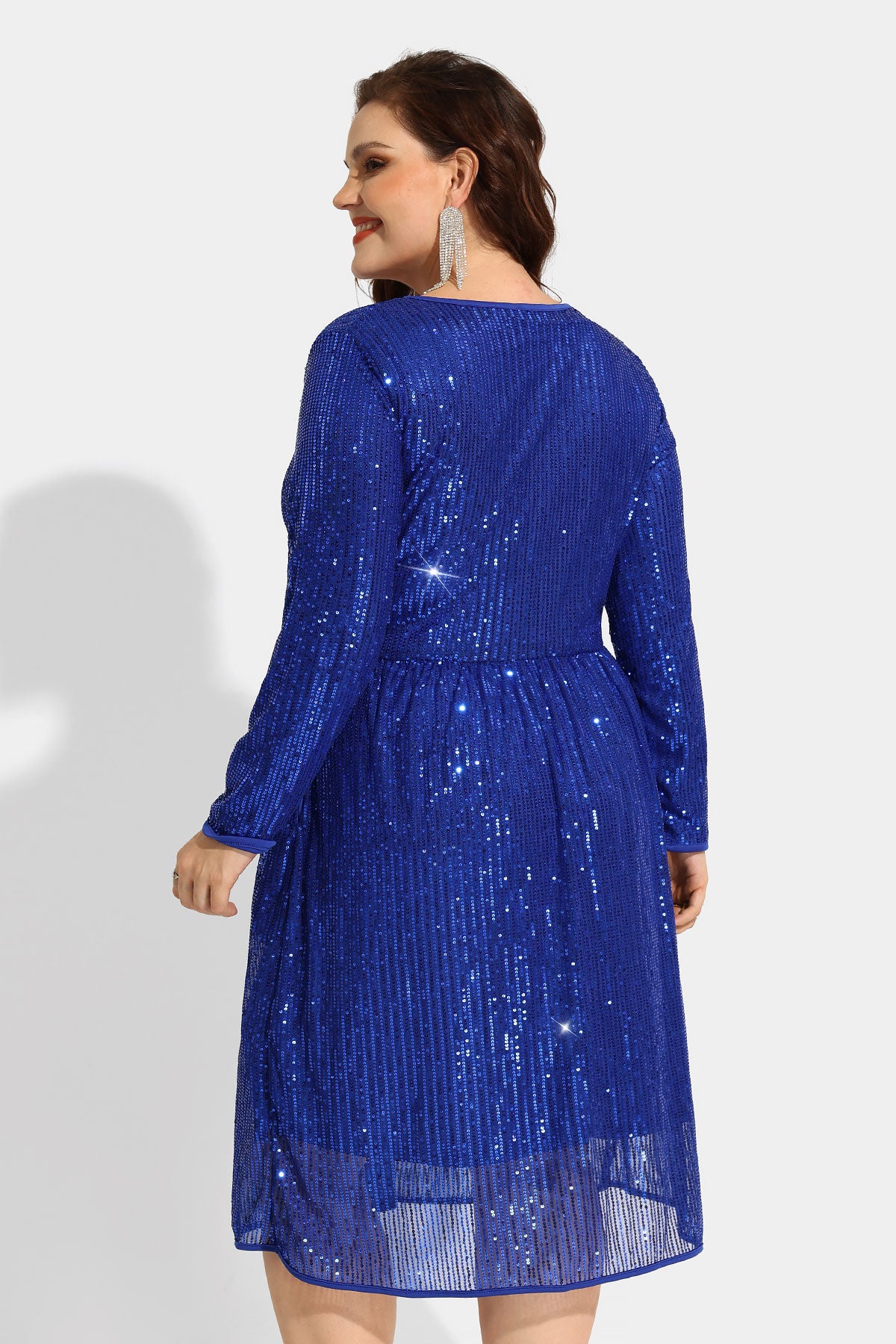 Sequin Sparkle Mesh Hollow Out Pocket Midi Dress