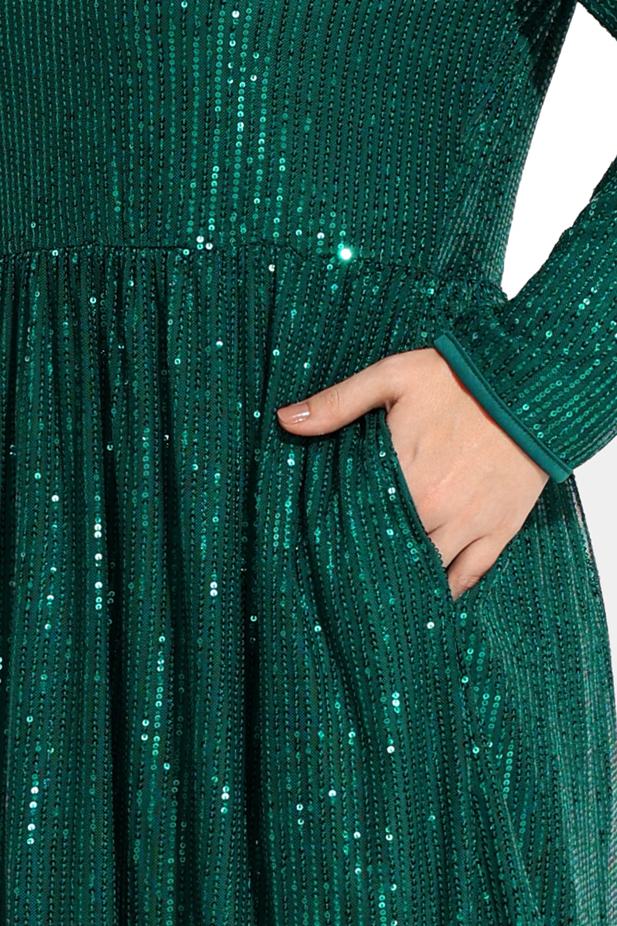 Sequin Sparkle Mesh Hollow Out Pocket Midi Dress