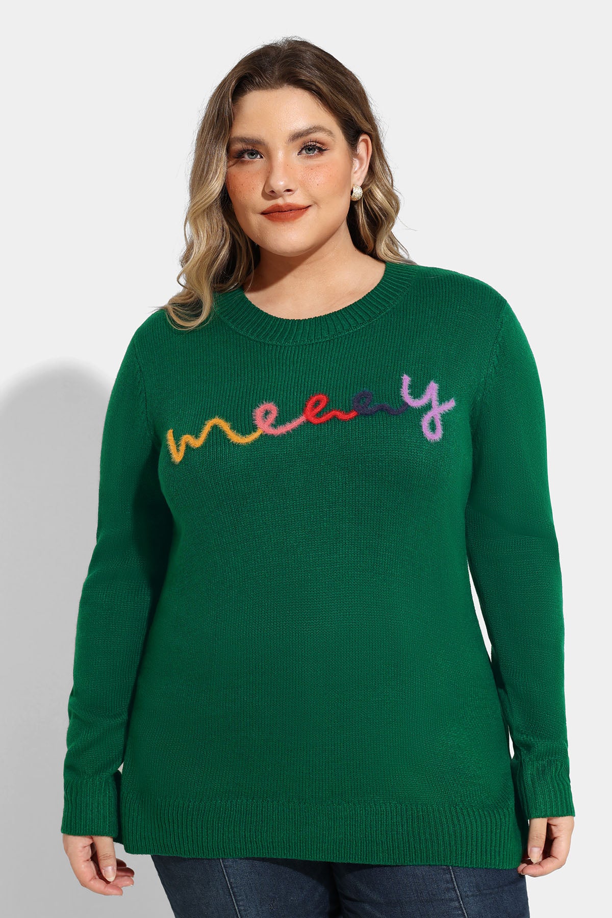 Merry Alphabet Print Crewneck Woolen Sweater