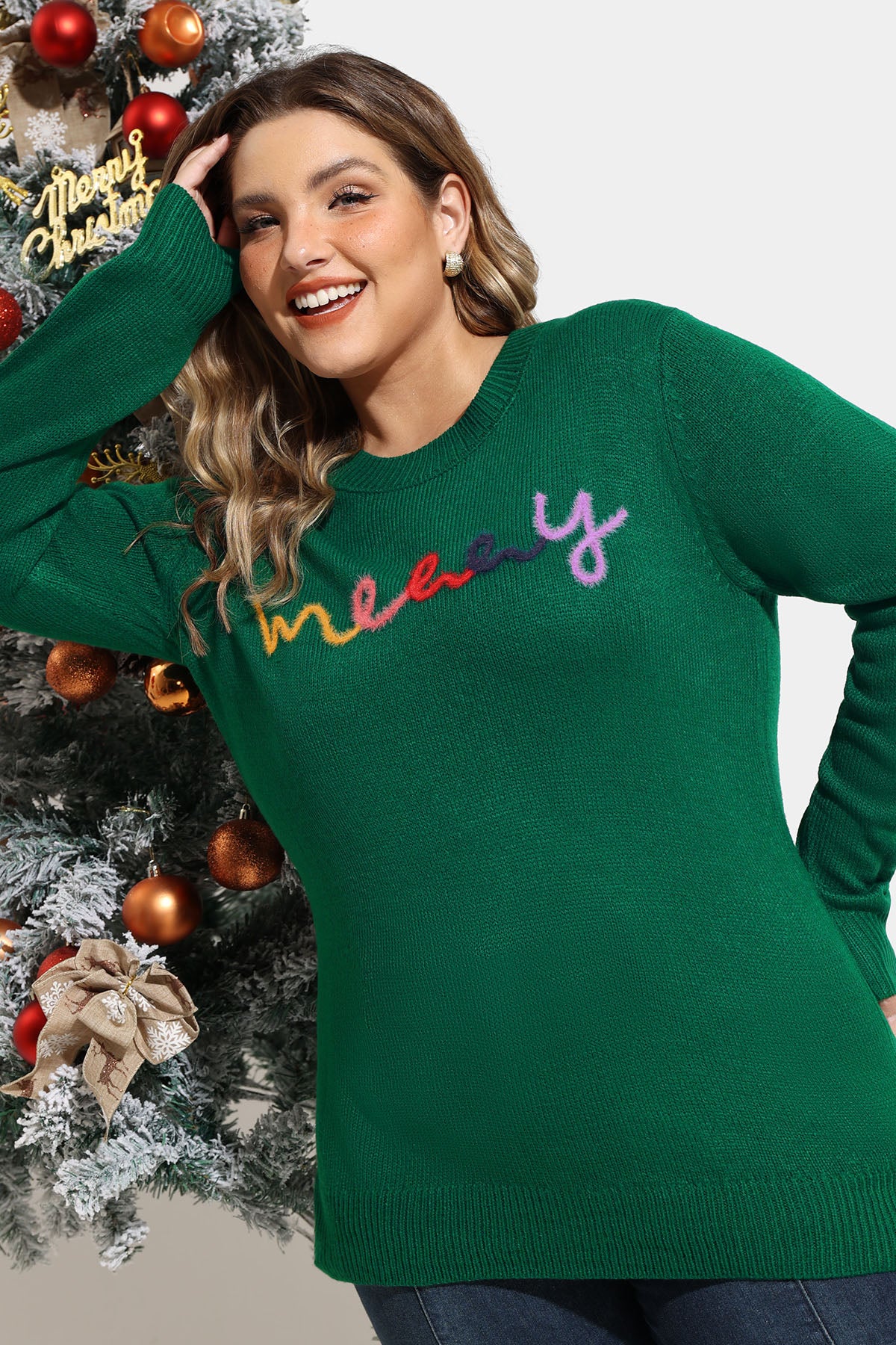 Merry Alphabet Print Crewneck Woolen Sweater