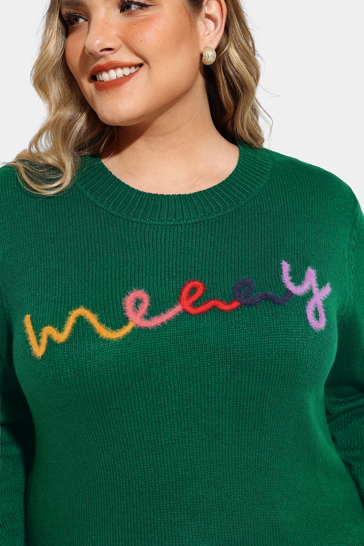 Merry Alphabet Print Crewneck Woolen Sweater