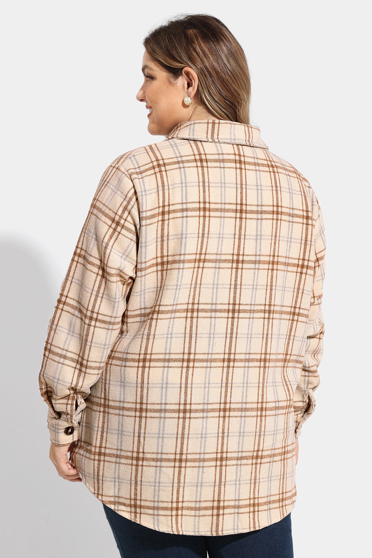 Pocket Plaid Patchwork Button Down Flanner Blouse