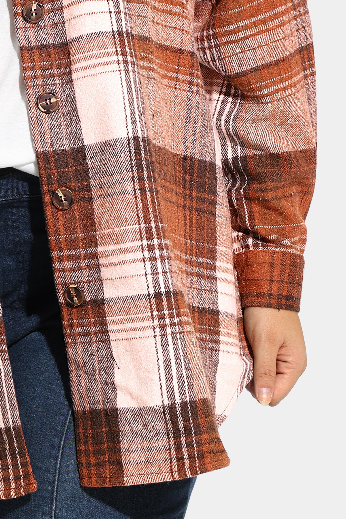 Pocket Plaid Patchwork Button Down Flanner Blouse