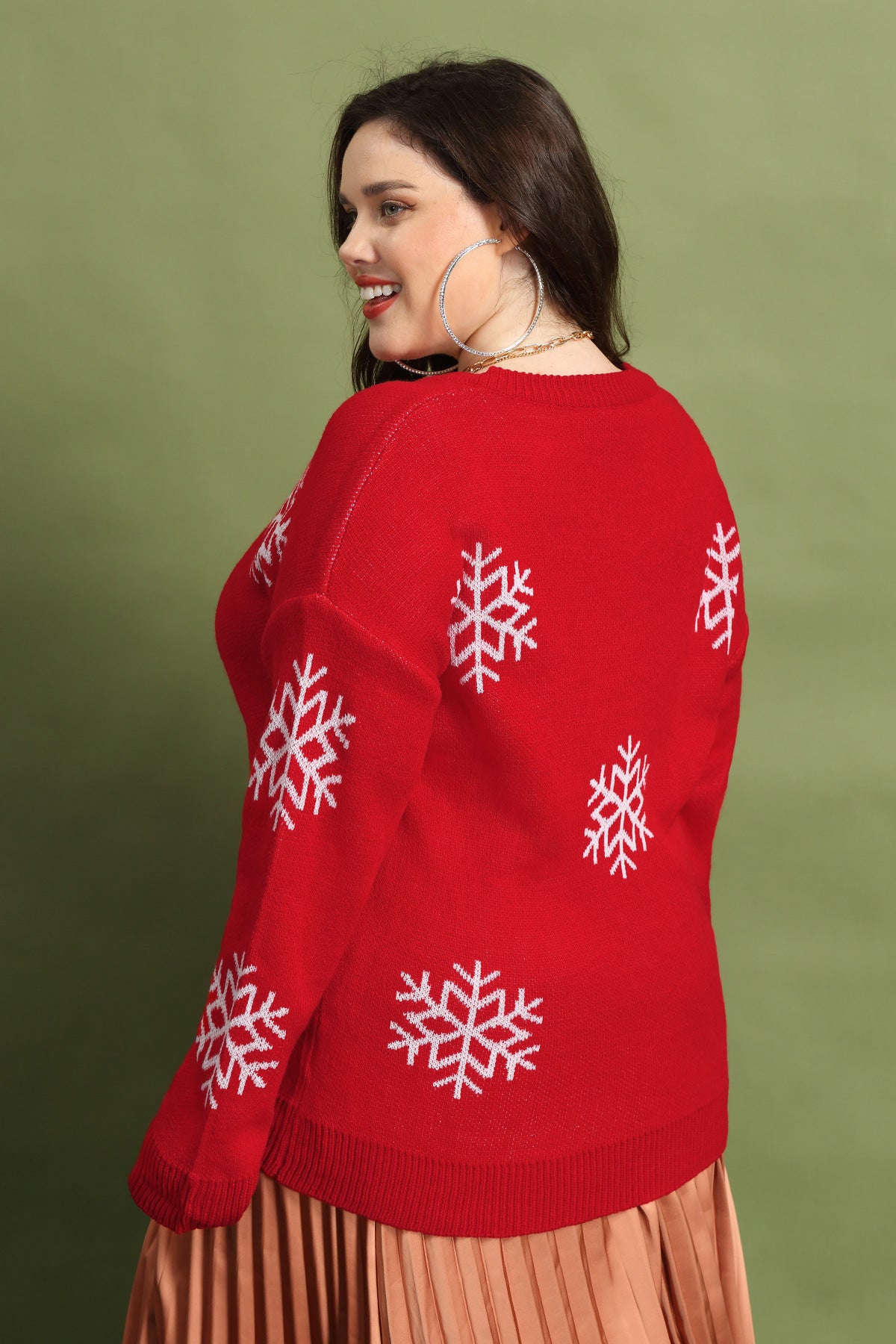 Snowflake Print V-neck Woolen Sweater