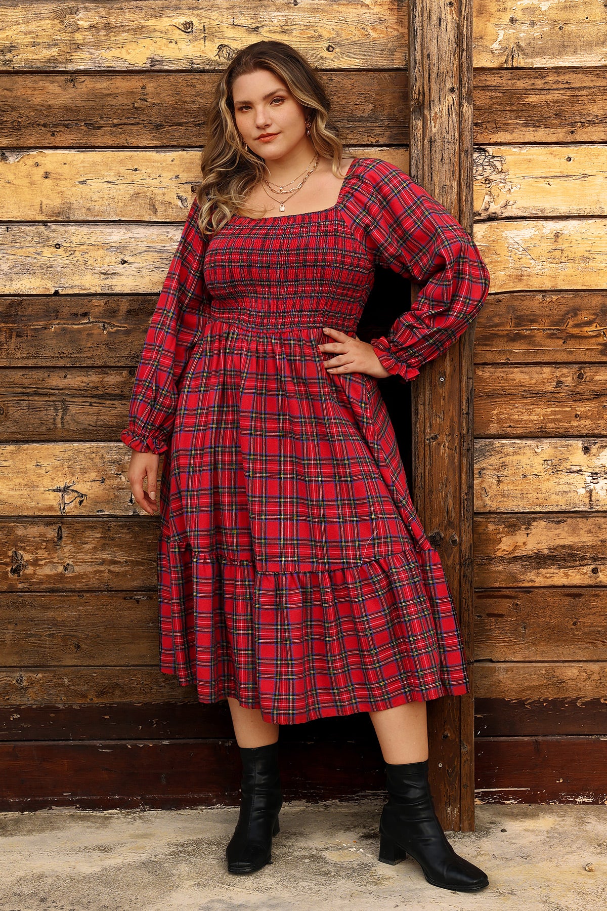 Plus size red and black plaid dress best sale